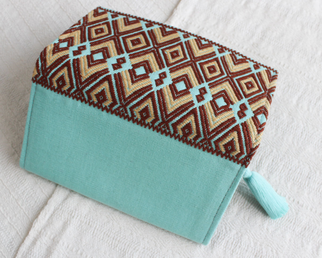 Cartera Grande Flores Turquesa Beige
