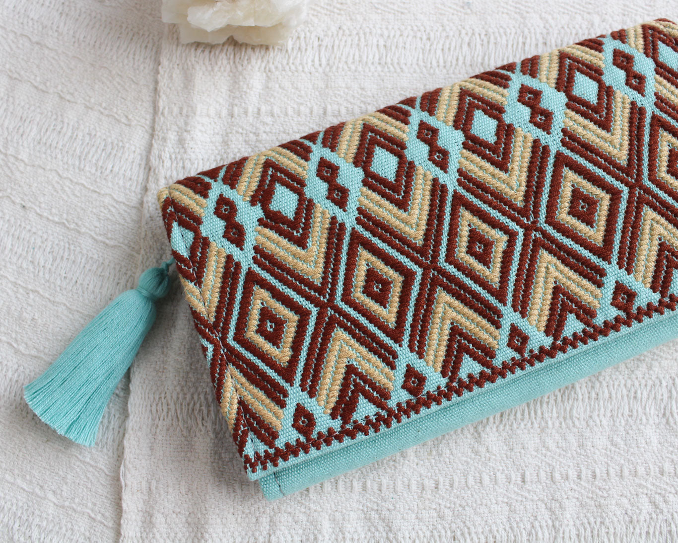 Cartera Grande Flores Turquesa Beige