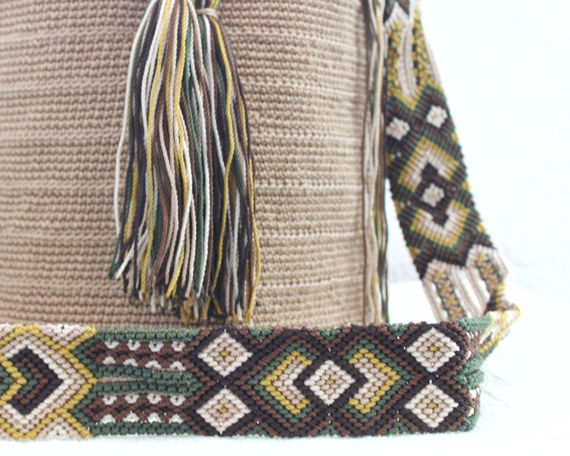 Bolso Morral Beige Café Verde