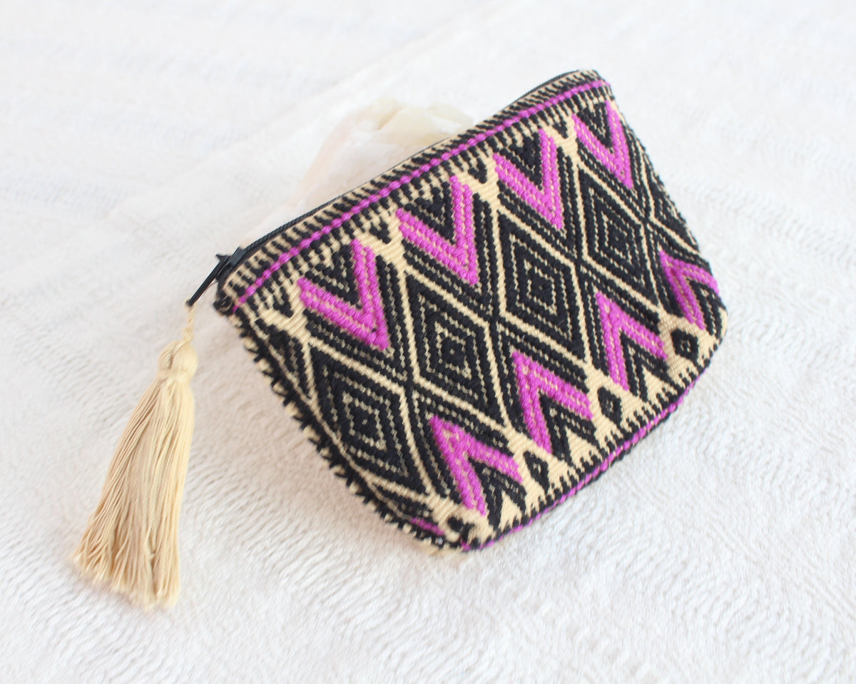 Monedero Flores Beige Rosa Negro