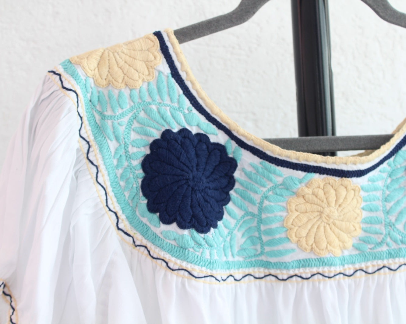 Blusa Aguacatenango Blanco Azul Menta