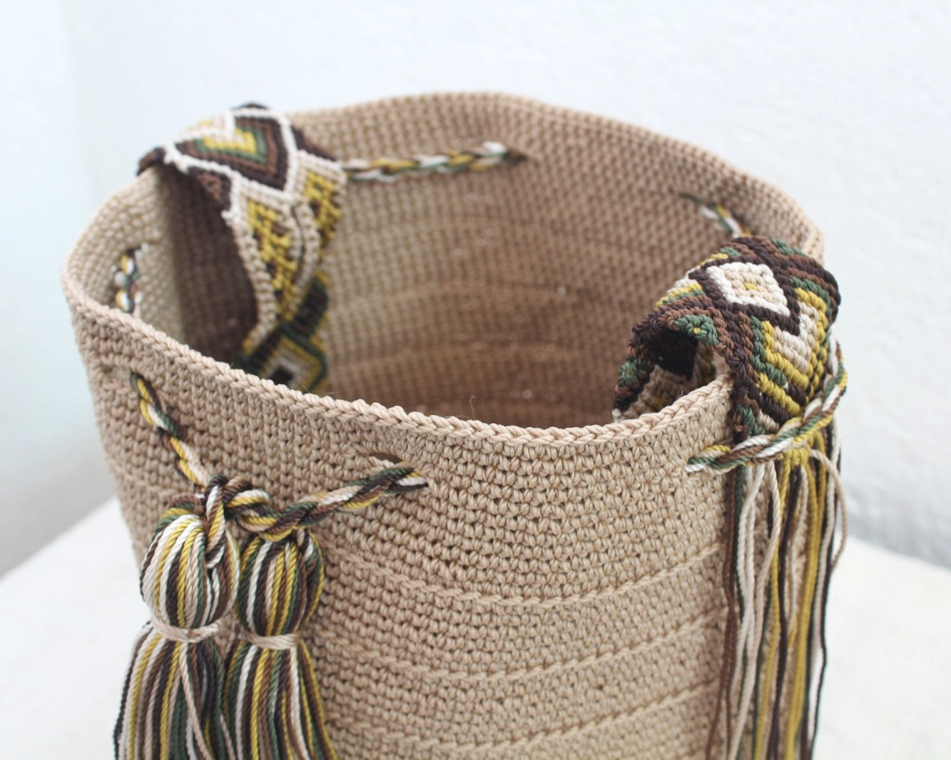 Bolso Morral Beige Café Verde