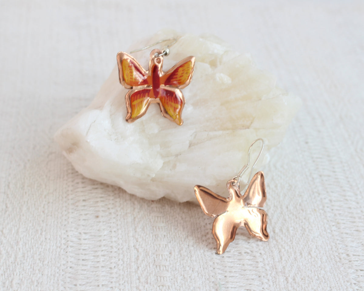 Aretes Cobre Mariposas Naranja