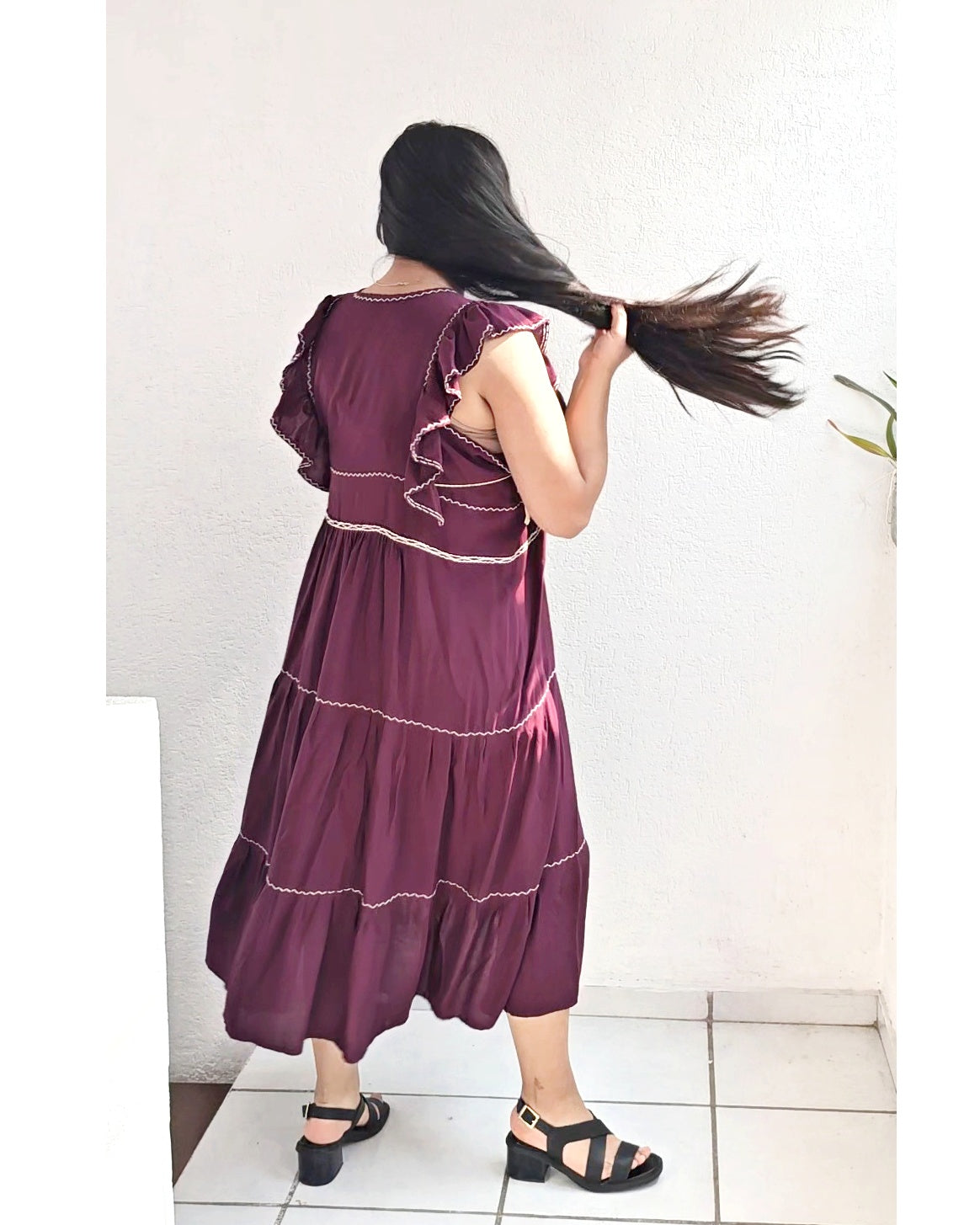 Vestido Antonia Vino Negro Blanco 2XL