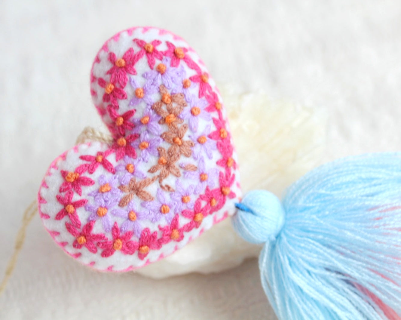 Corazón Florecitas Azul Salmón Rosa