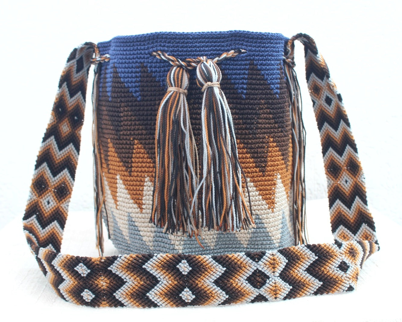Bolso Morral Zig Zag Azul Marrón Gris