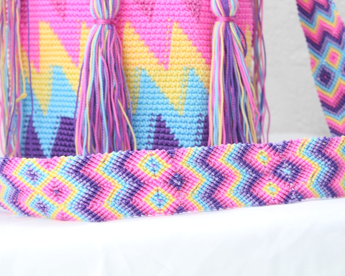 Bolso Morral ZigZag Lila Rosa Azul