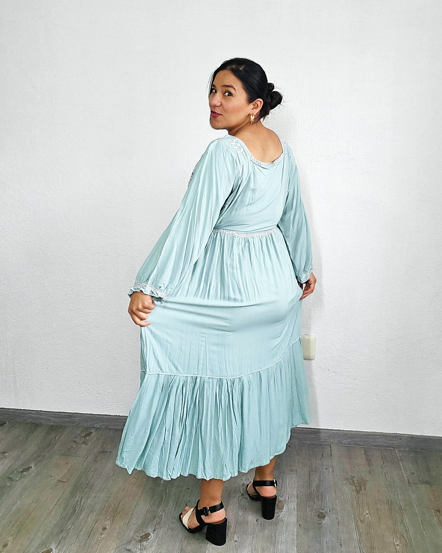 Vestido Julia Flores Manga XL / XXL Menta