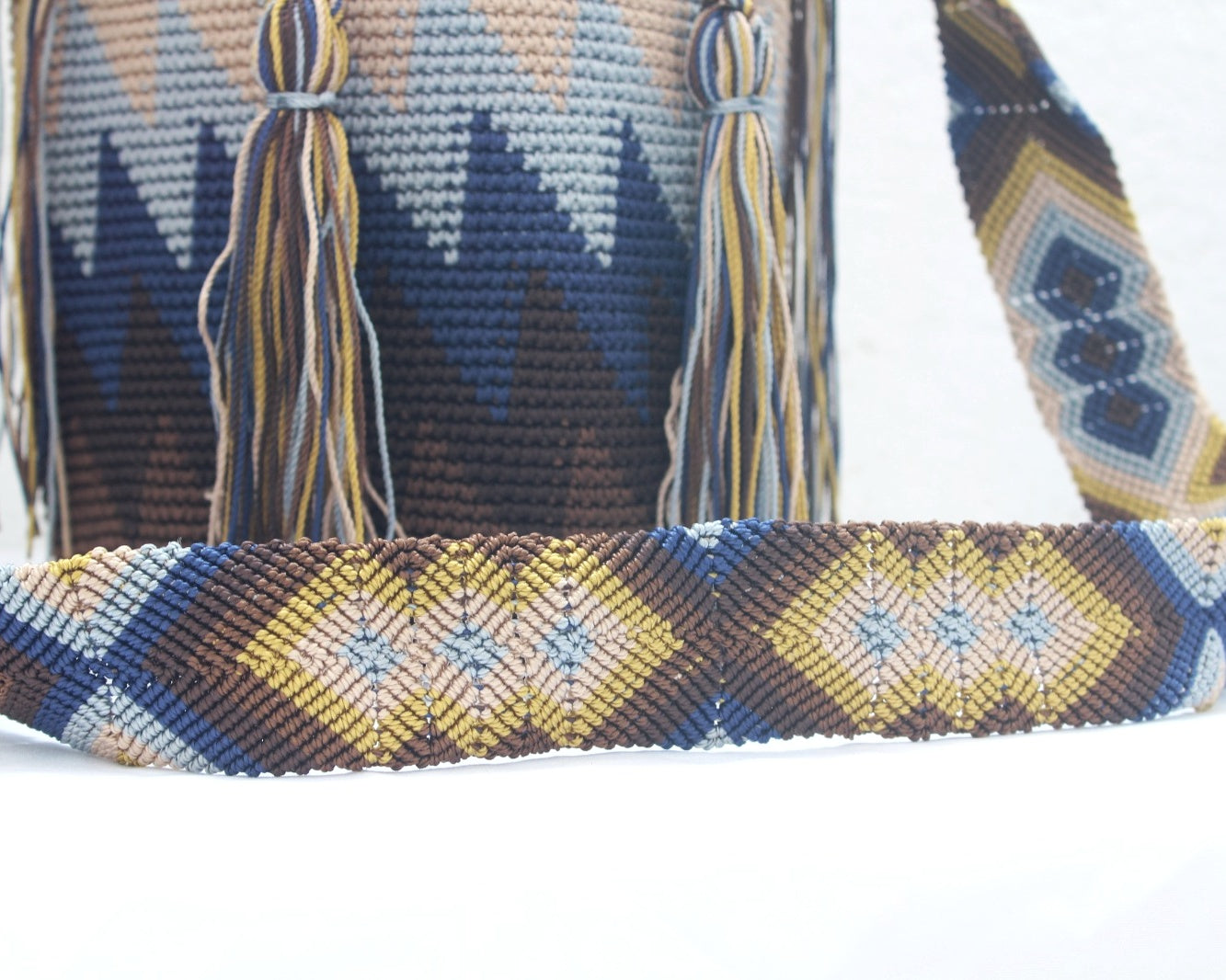 Bolso Morral Zig Zag Mostaza Azul Café