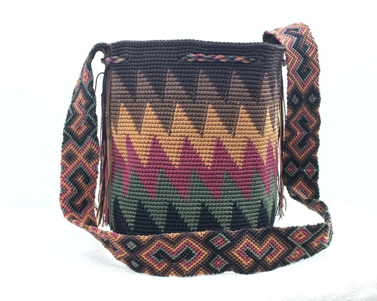 Bolso Morral Zig Zag Café Mostaza Vino