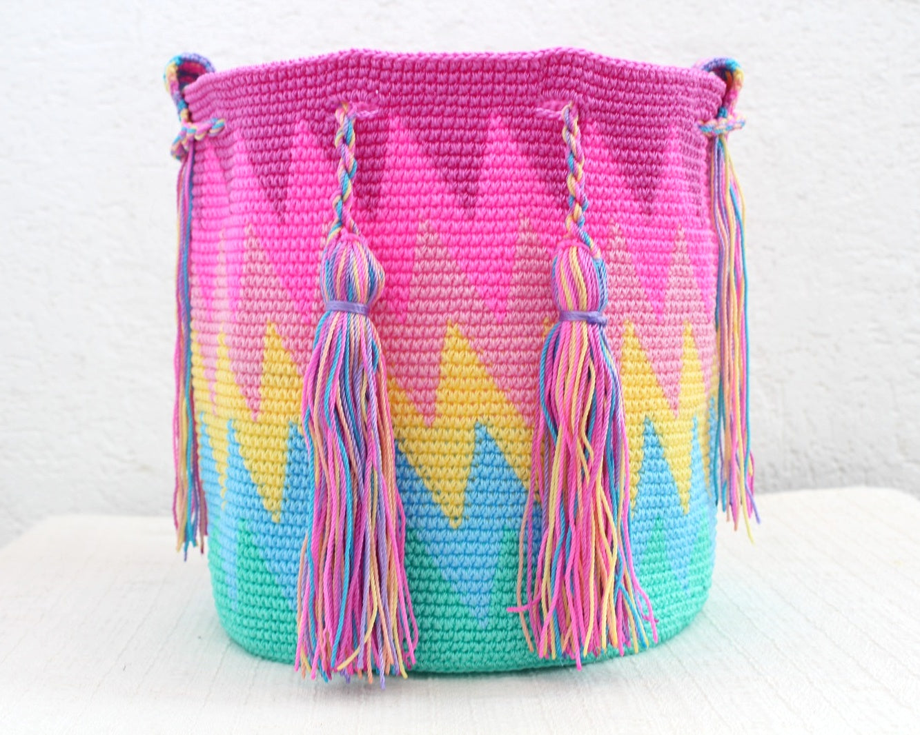 Bolso Morral ZigZag Rosa Amarillo Aqua