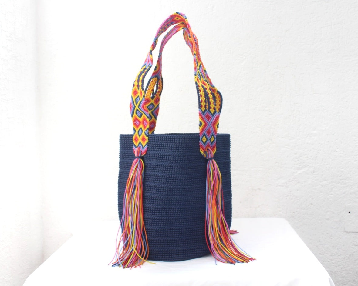 Bolso de mano Azul Marino Amarillo Lila