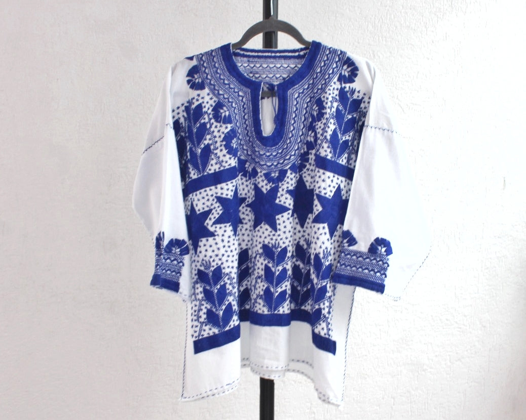 Blusa Milpa Flores Azul Rey L - XL