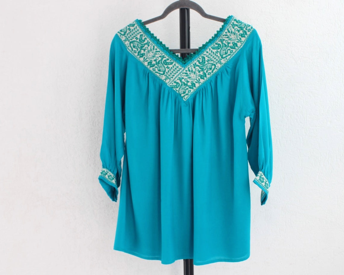 Blusa Cuello V Turquesa Burritos