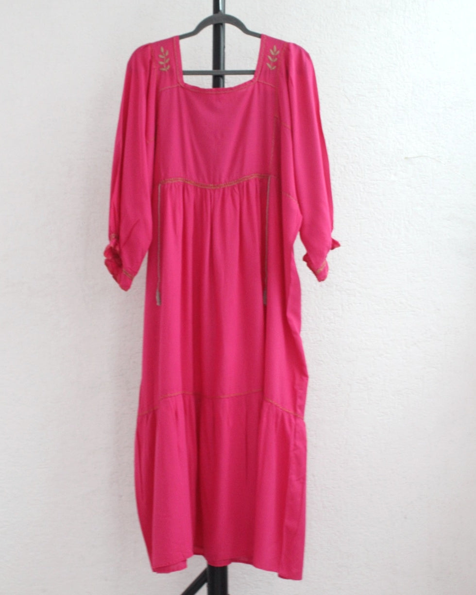 Vestido Julia Flores Manga 3/4 XL /XXL Rosa Mx
