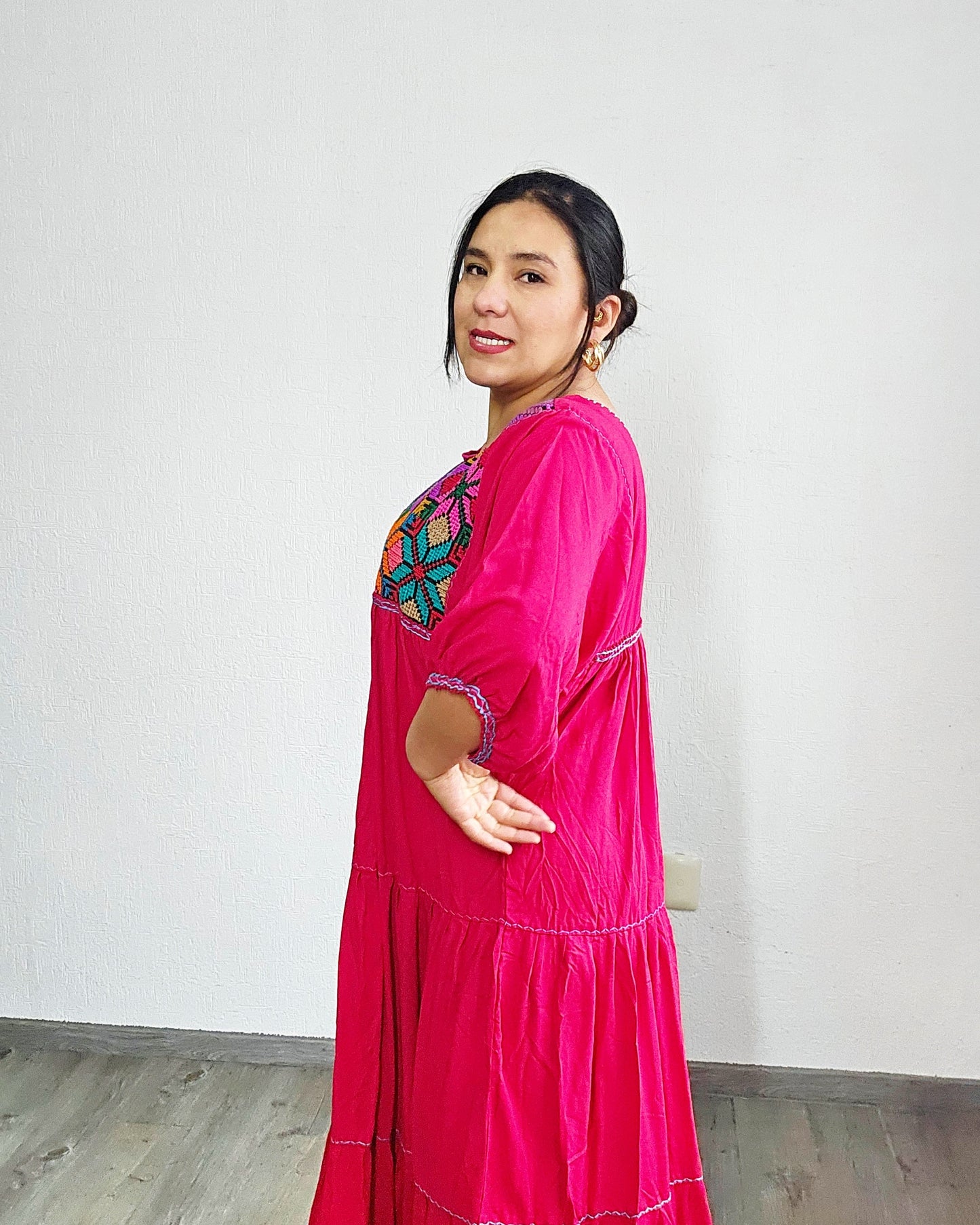 Vestido Maria Flores Rojo L / XL Manga 3/4