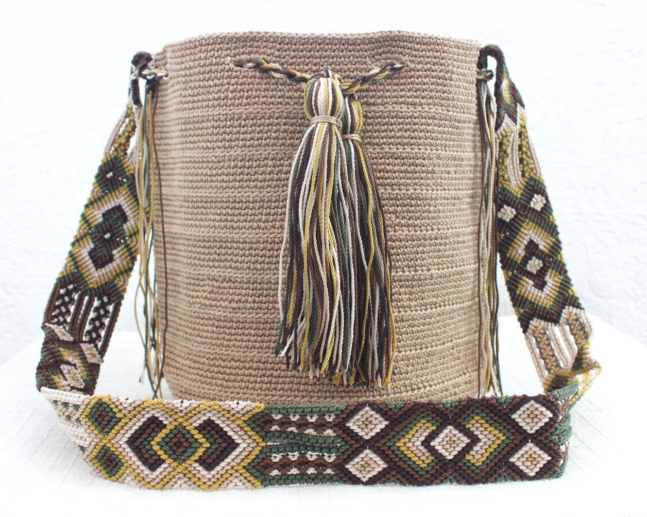 Bolso Morral Beige Café Verde