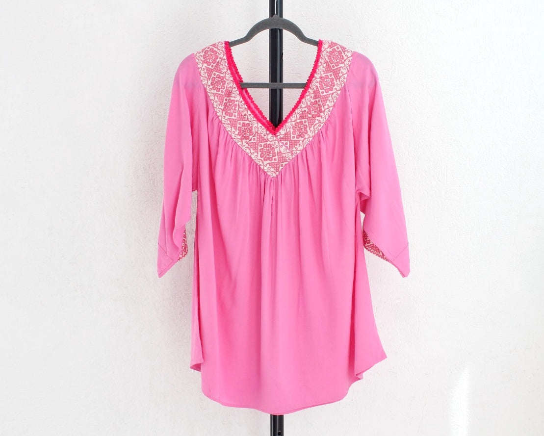 Blusa Cuello V Rosa Claro Florecitas XXL - XXXL