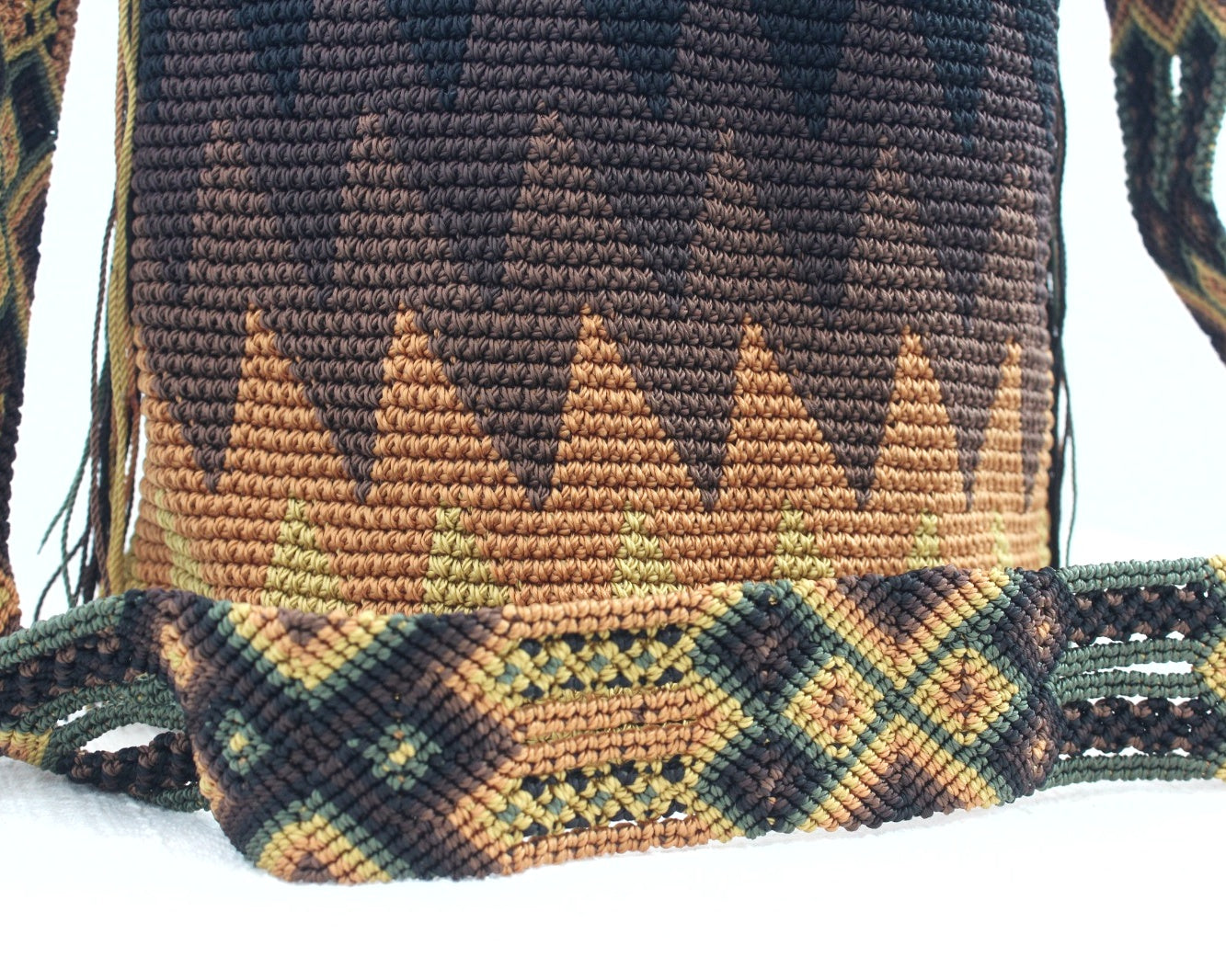 Bolso Morral Zig Zag Verde Café Mostaza