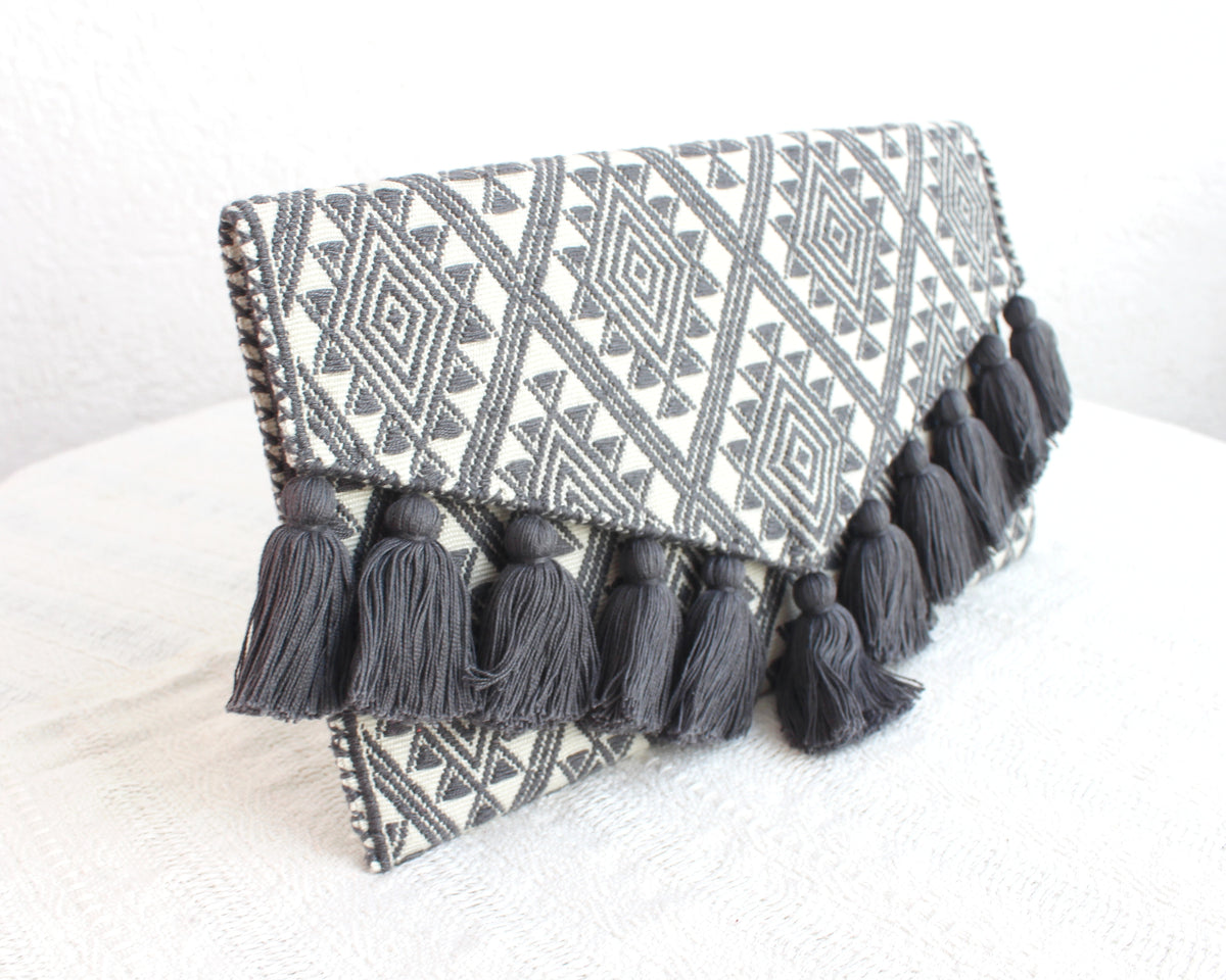 Clutch Artesanal Estrellas D Gris Perla