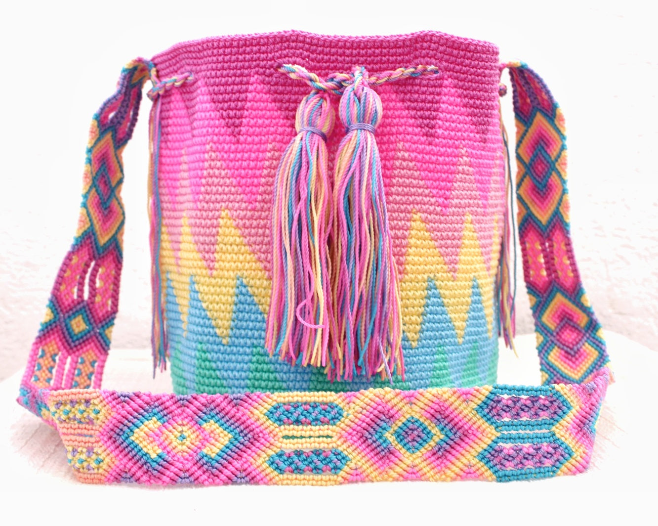 Bolso Morral ZigZag Rosa Amarillo Aqua