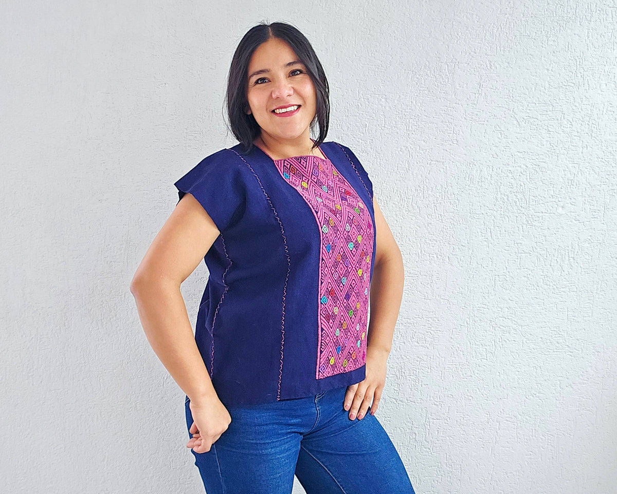 Huipil corto Laura Azul Rosa Unitalla