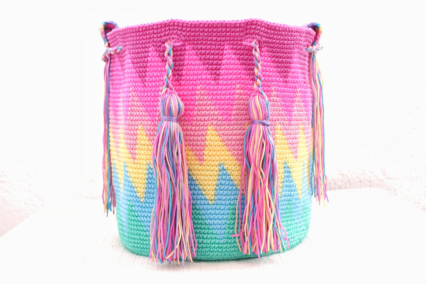 Bolso Morral ZigZag Rosa Amarillo Aqua