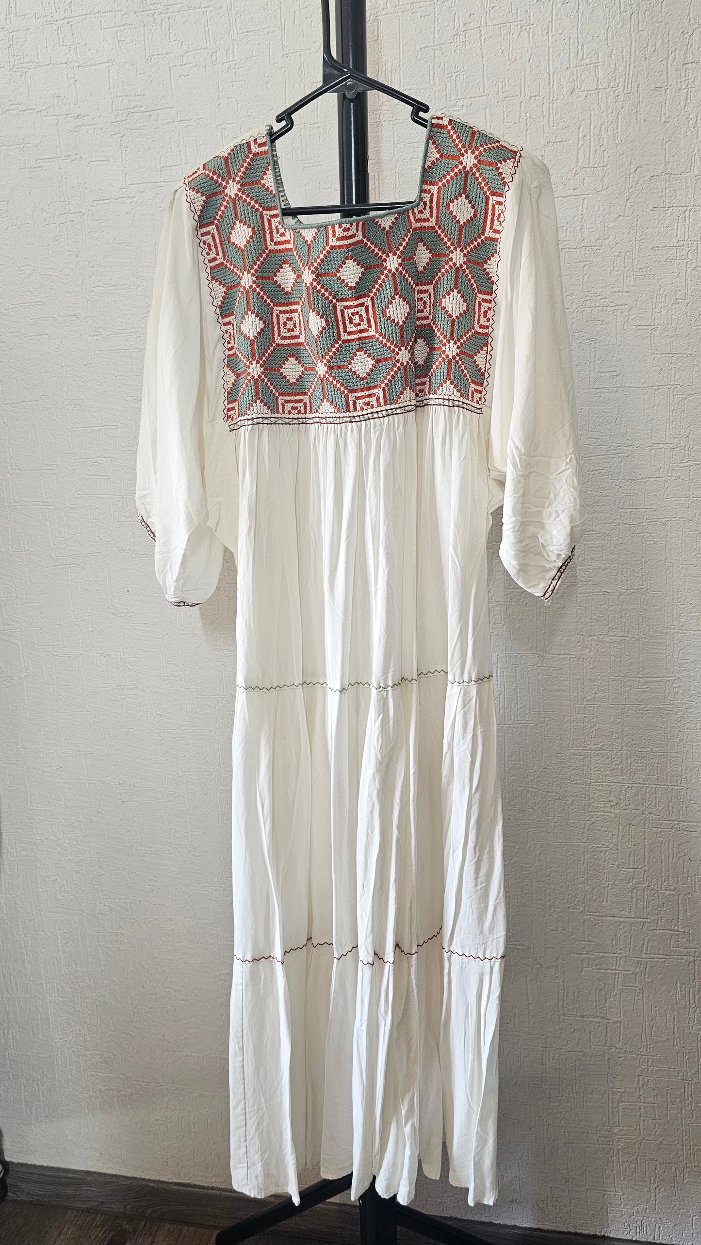 Vestido Maria Flores Blanco Menta Naranja L / XL