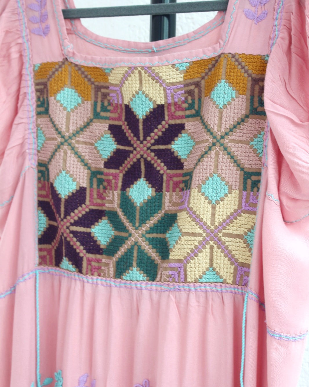 Vestido Maribel Flores Rosa Pastel Turquesa L / XL