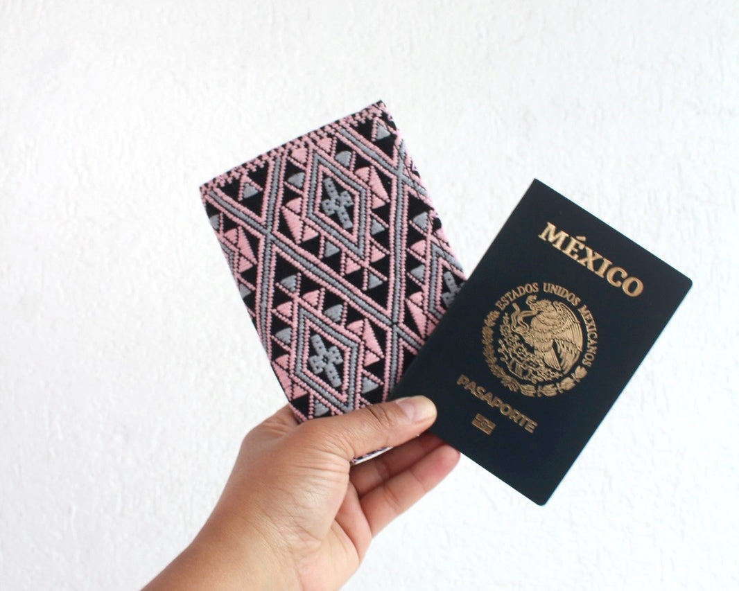 Porta Pasaporte Estrella Rosa Gris Negro