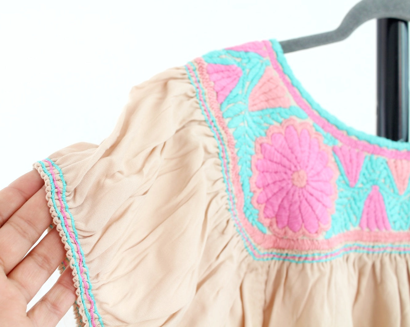 Blusa Aguacatenango Beige Rosa Turquesa