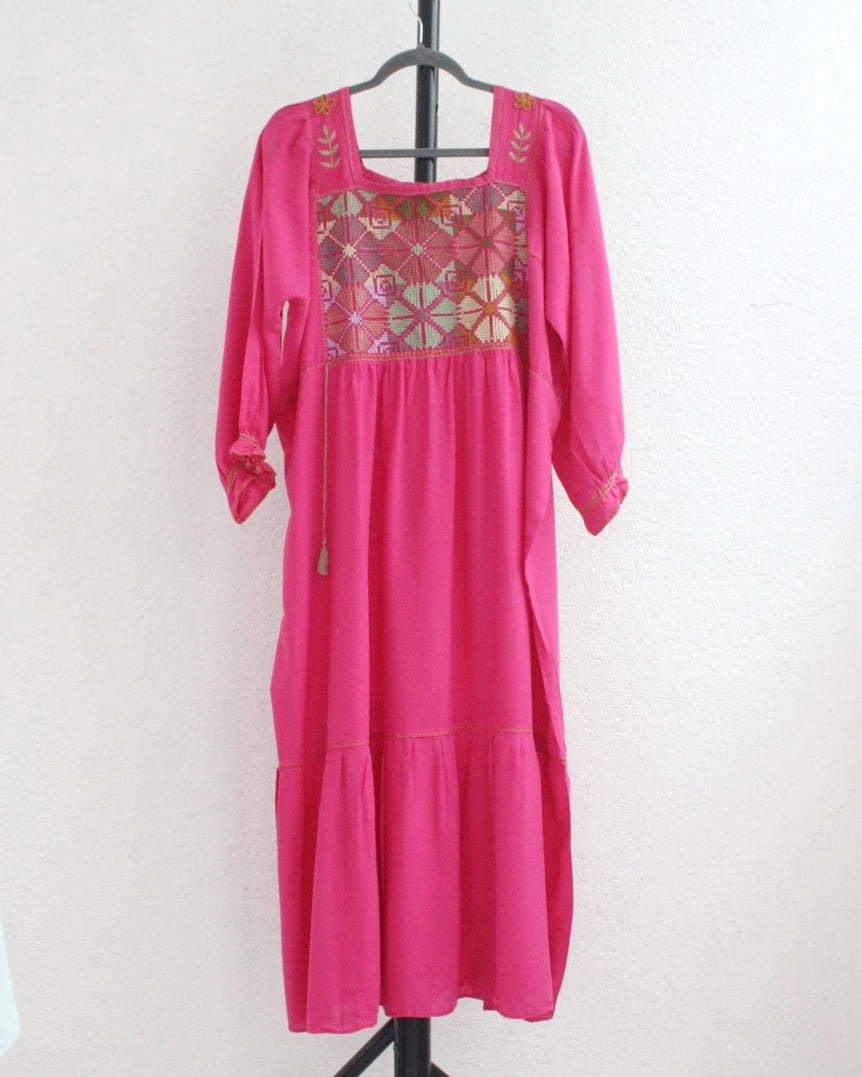 Vestido Julia Flores Manga 3/4 XL /XXL Rosa Mx