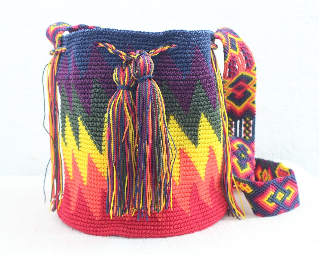 Bolso Morral Zig Zag Azul Amarillo Rojo
