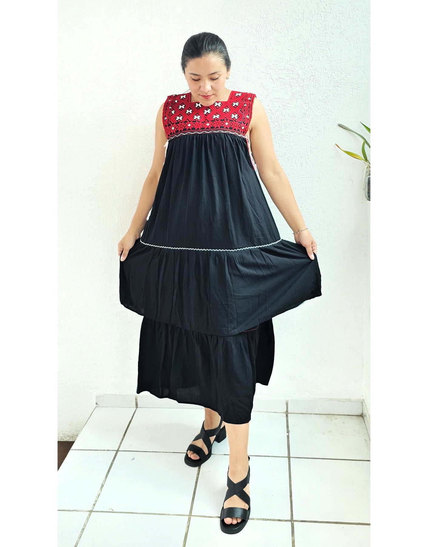 Vestido Teresa Negro Rojo Unitalla