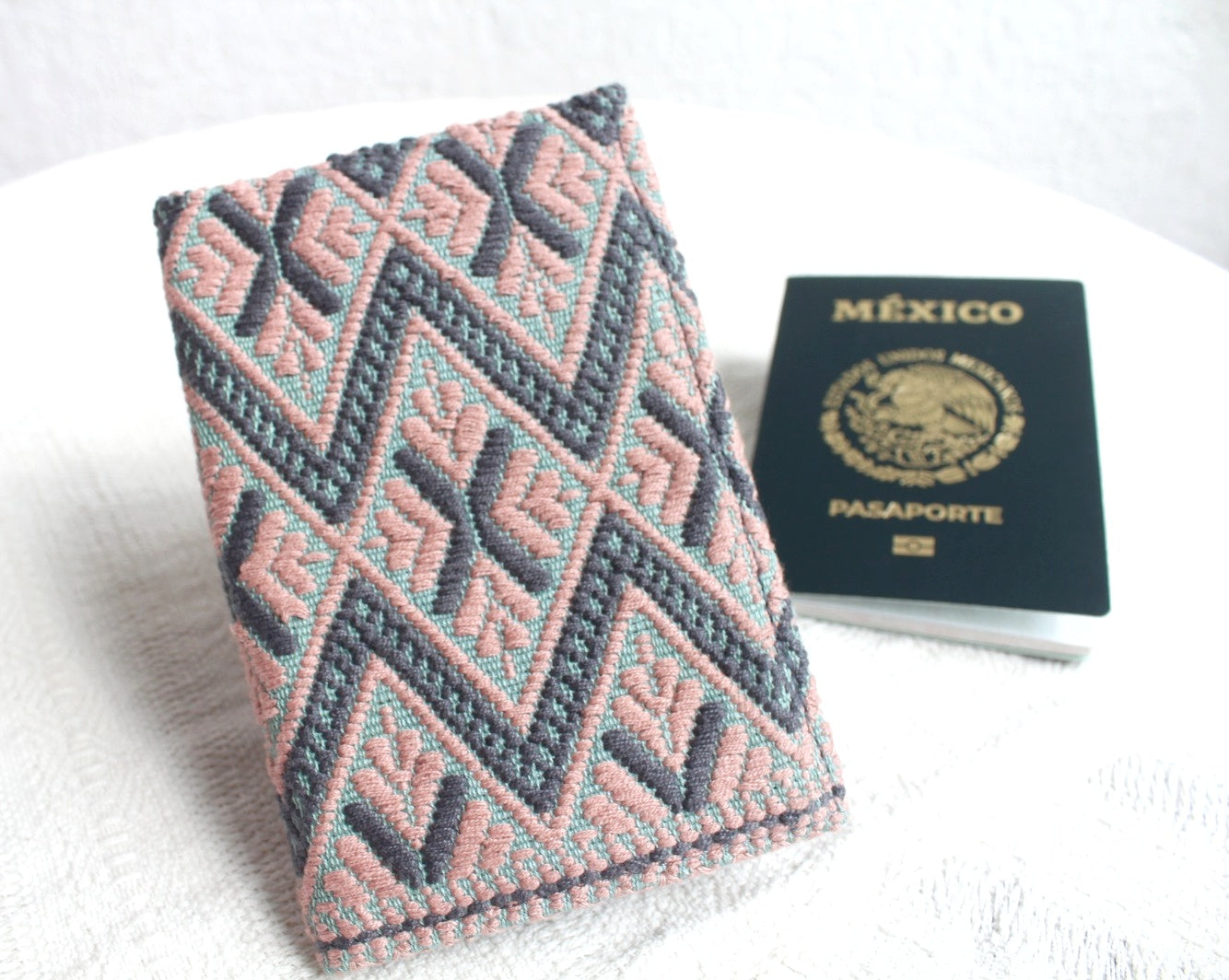 Porta Pasaporte Flores Rosa Gris Menta
