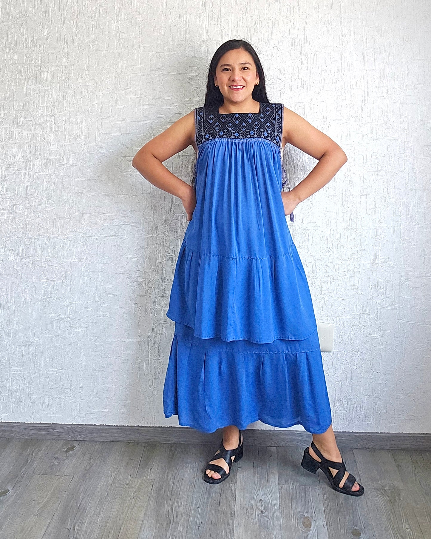 Vestido Teresa Azul Gris Telar Unitalla
