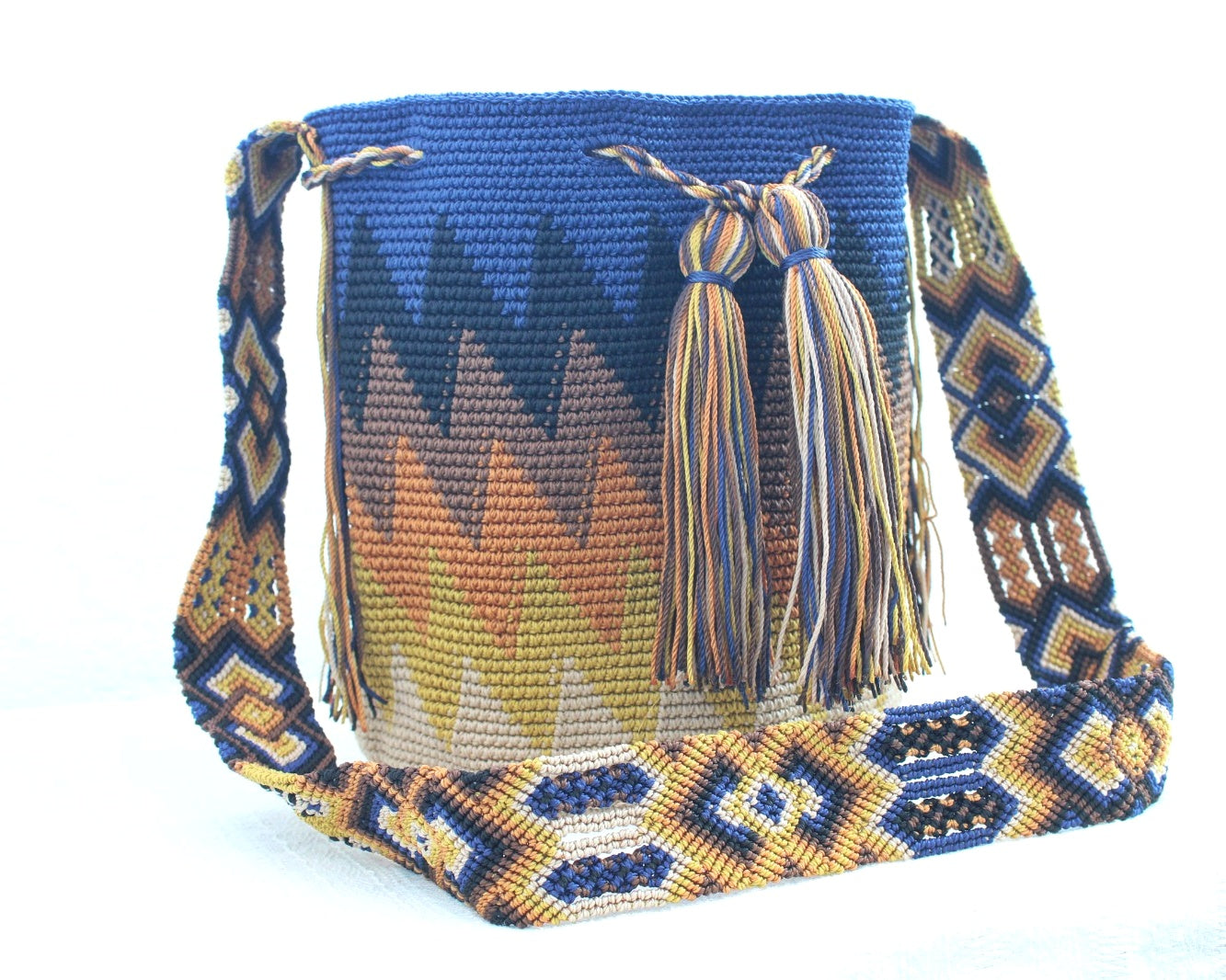 Bolso Morral Zig Zag Azul Café Beige