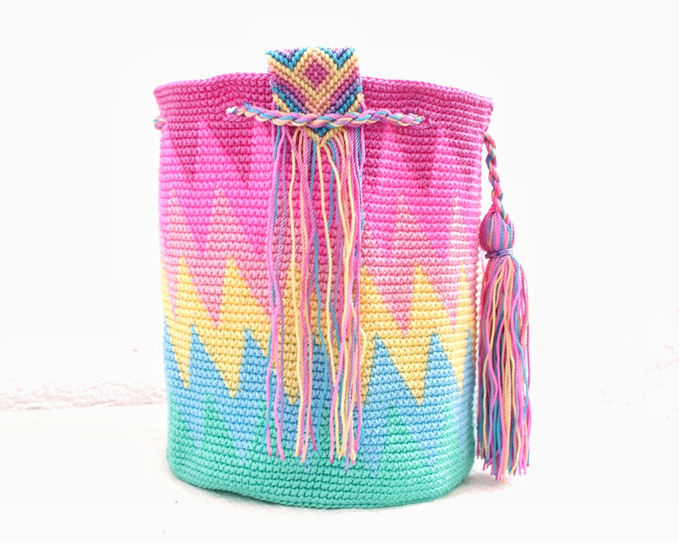 Bolso Morral ZigZag Rosa Amarillo Aqua