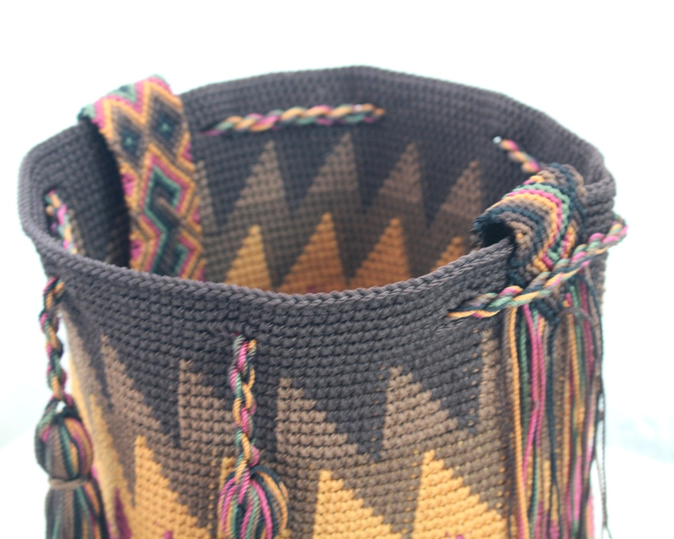 Bolso Morral Zig Zag Café Mostaza Vino
