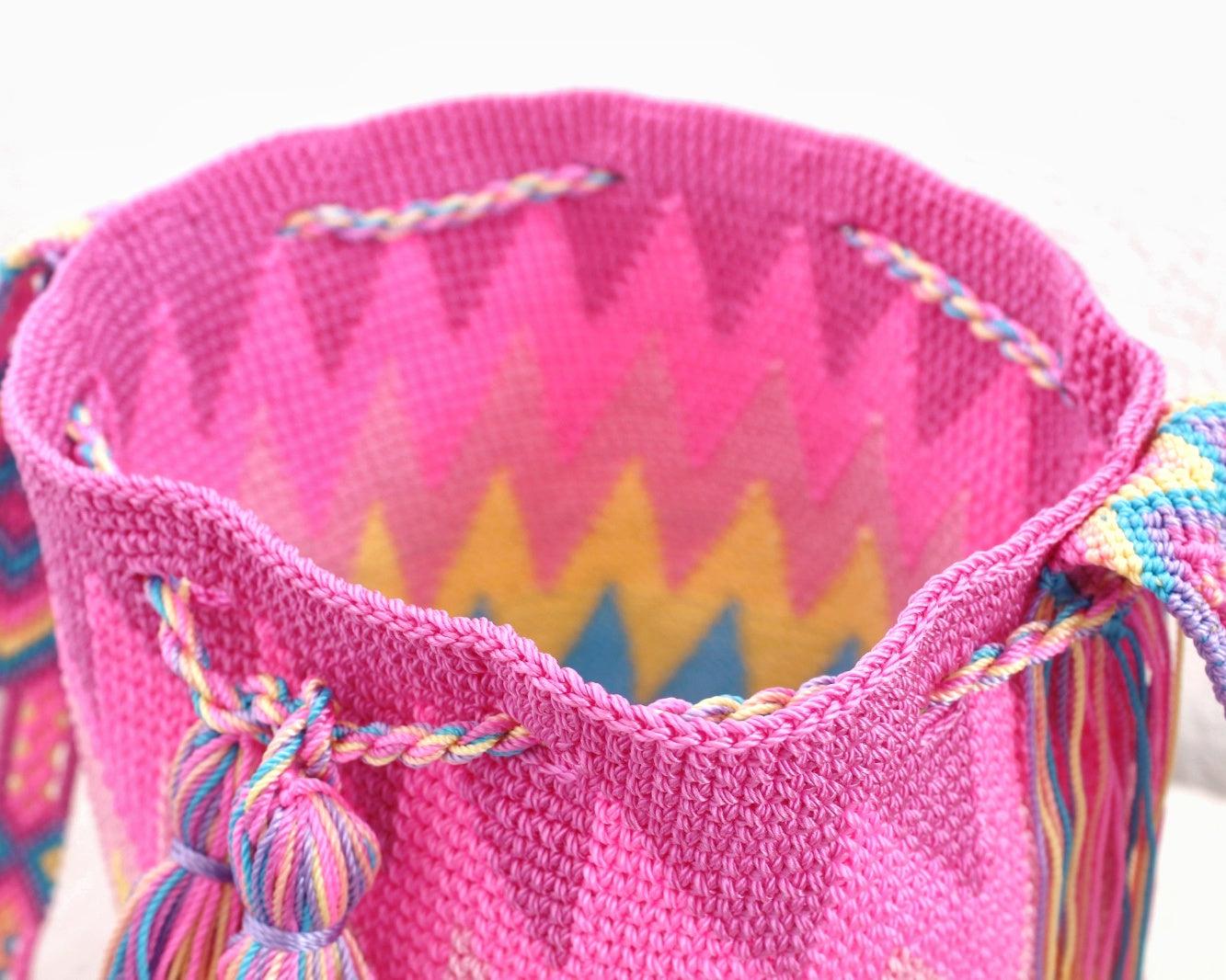 Bolso Morral ZigZag Rosa Amarillo Aqua
