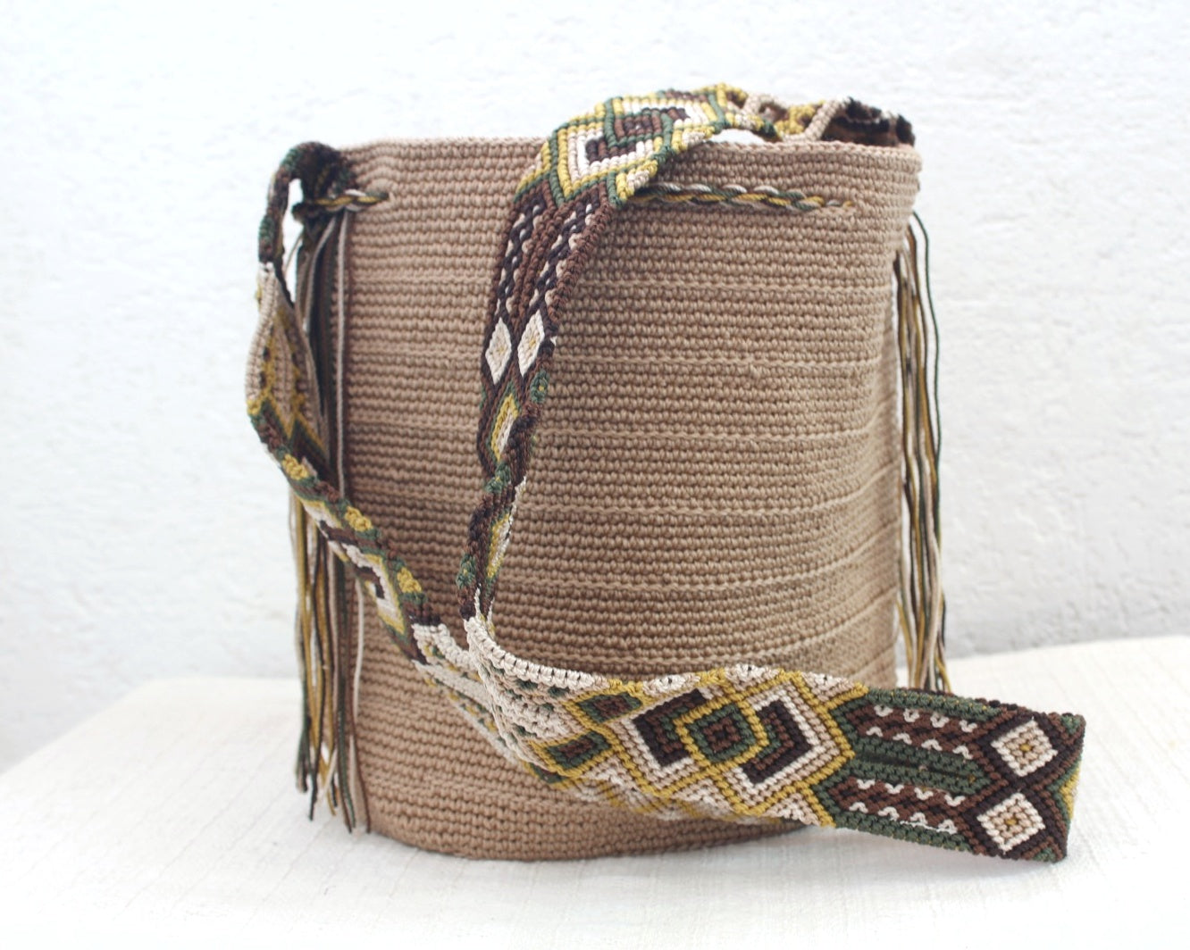 Bolso Morral Beige Café Verde