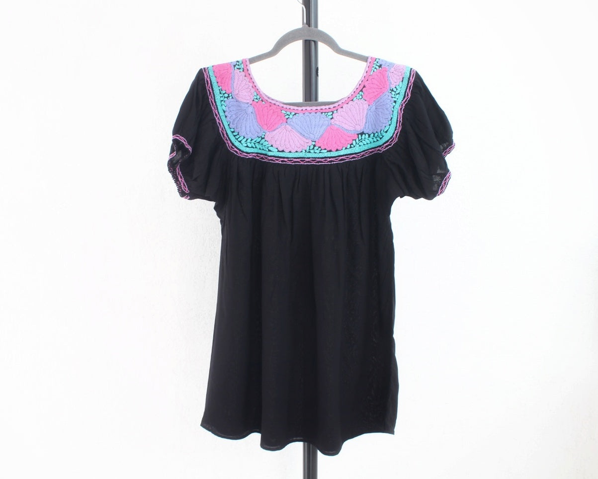 Blusa Aguacatenango Negro Rosa Lila Turquesa