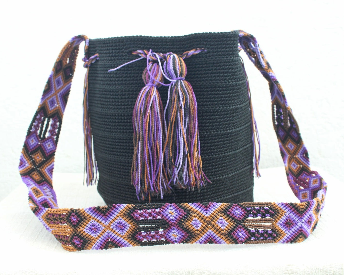 Bolso Morral Negro Morado Lila Café