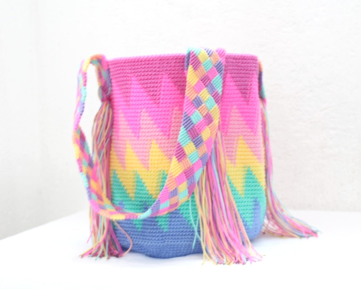 Bolso de mano ZigZag Rosa Amarillo Aqua
