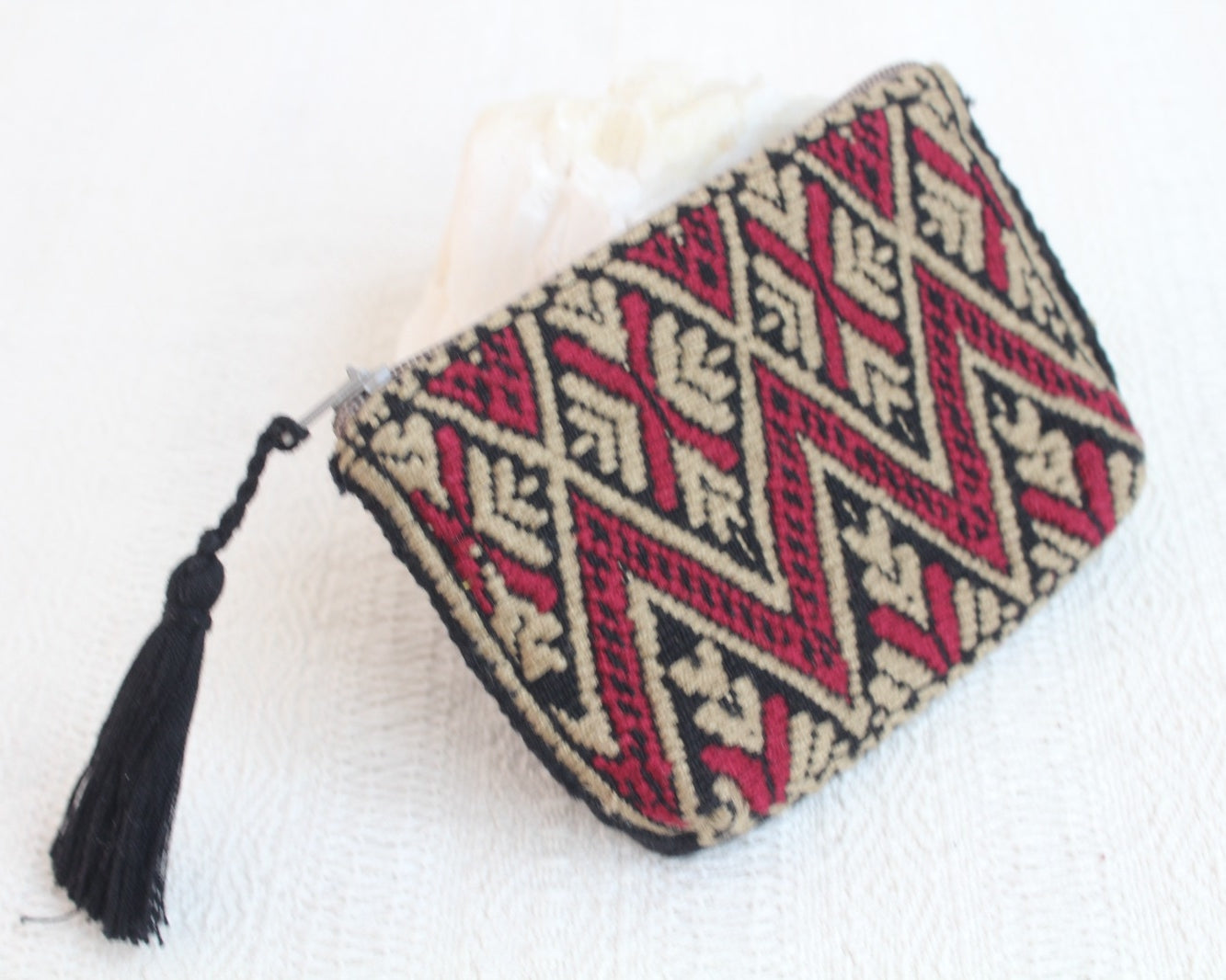 Monedero Flores Beige Rojo