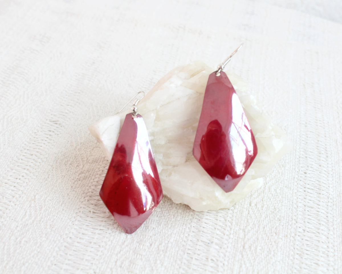 Aretes Cobre Rombos Rojo