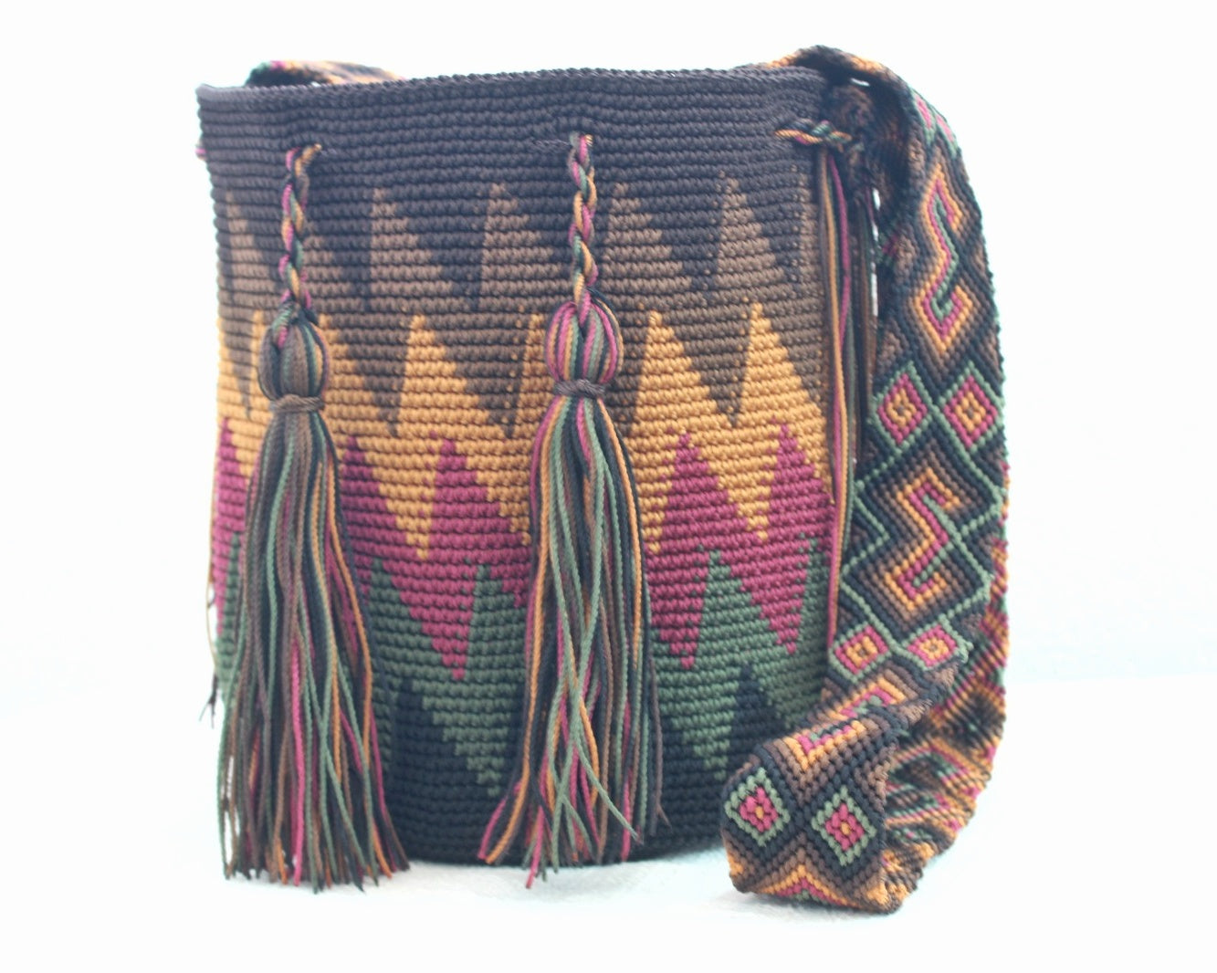 Bolso Morral Zig Zag Café Mostaza Vino