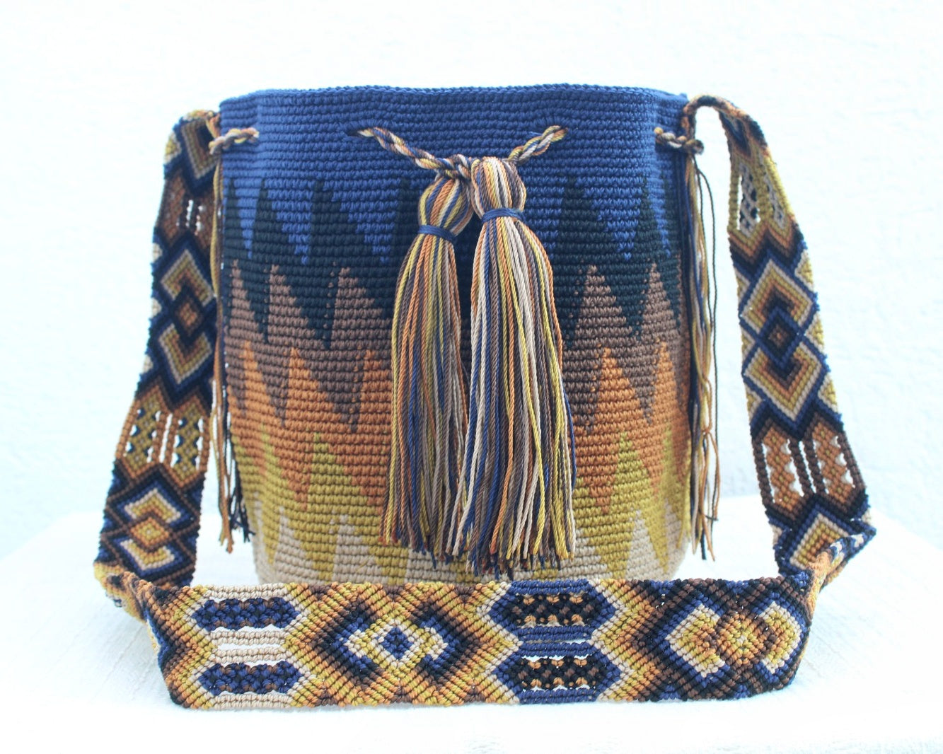Bolso Morral Zig Zag Azul Café Beige