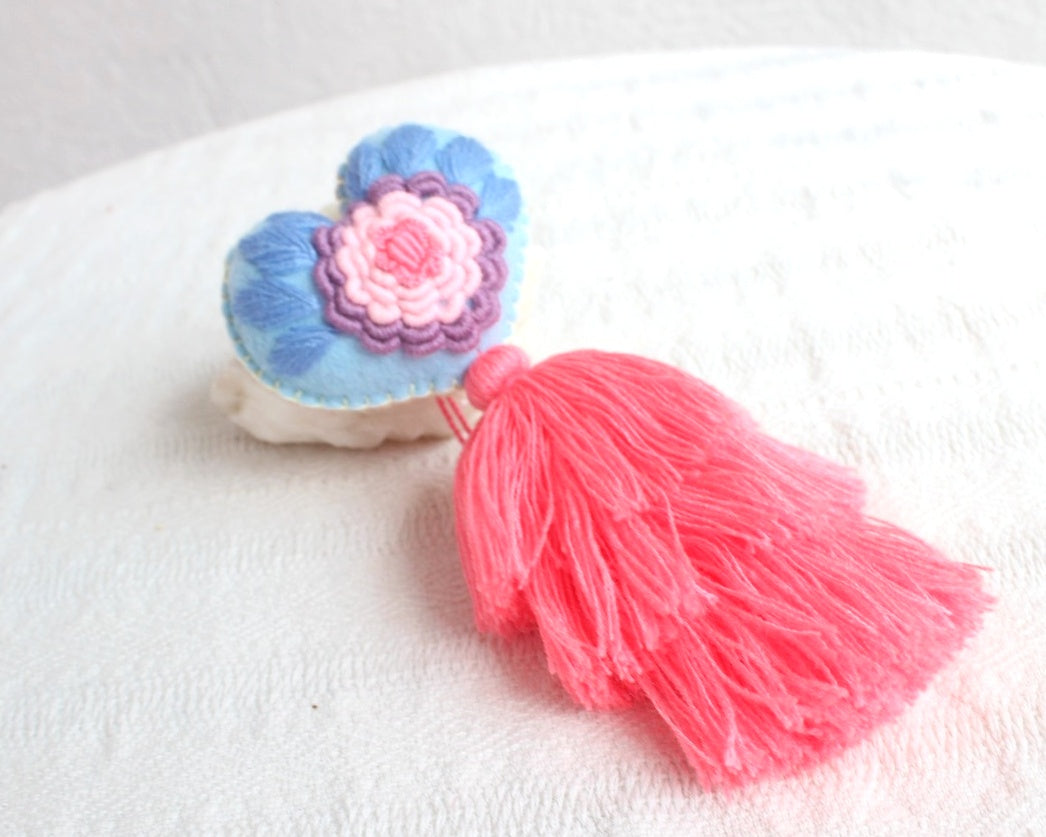 Corazón Flor Rococo Azul Rosa Coral
