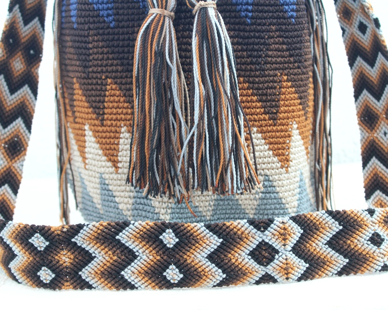 Bolso Morral Zig Zag Azul Marrón Gris